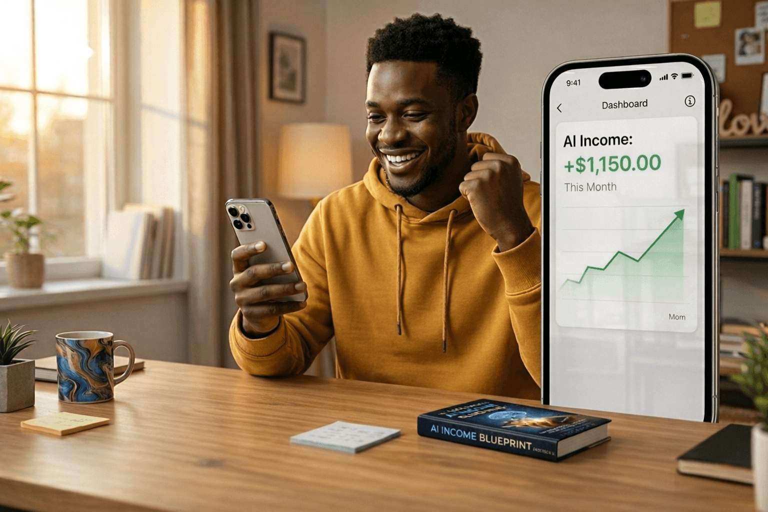 African man earning online with his phone